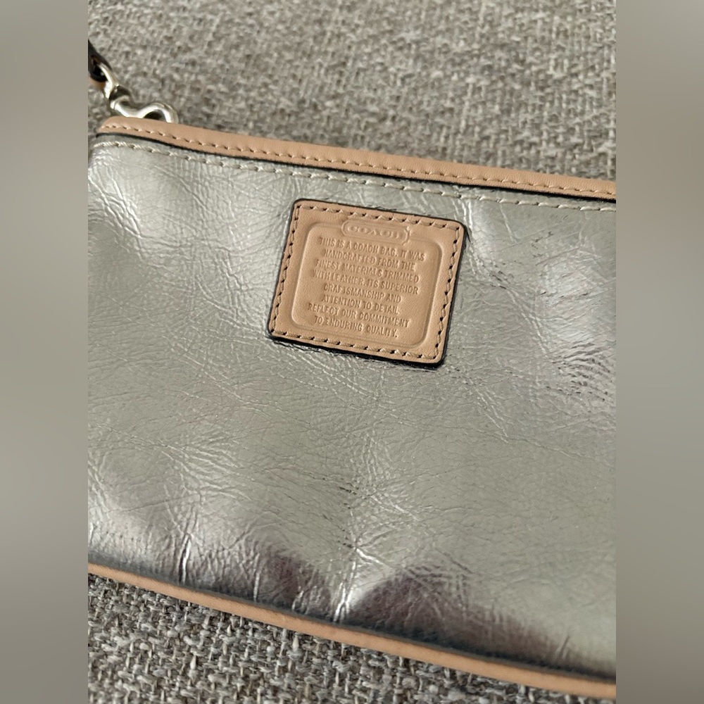 Metallic Silver Leather Coach Wristlet - Picture 2 of 6